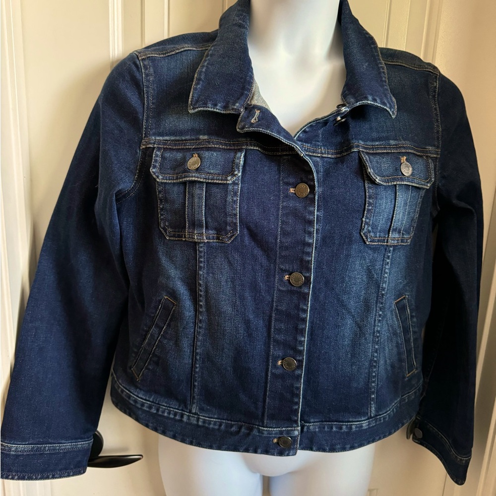 J Jill Cropped Long Sleeve 4 Pocket Denim Jacket Medium Wash Size Large